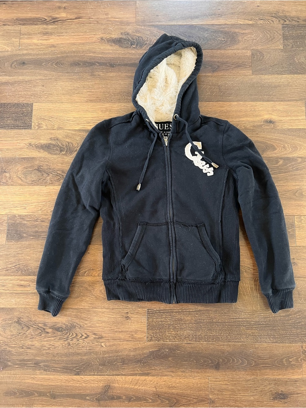 Guess Black Hoodie with Cream Sherpa Interior